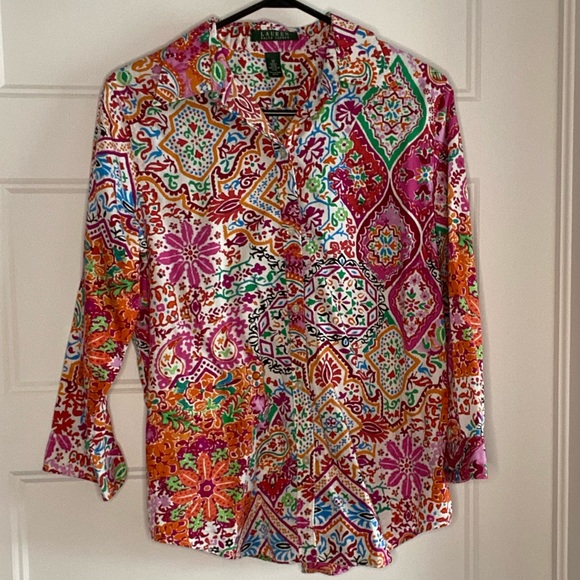 Colourful Ralph Lauren Button-Down Blouse - Picture 5 of 6